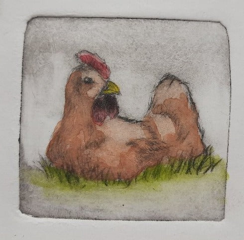 Intaglio Print - Sitting Chicken All Sorts Acres Farm