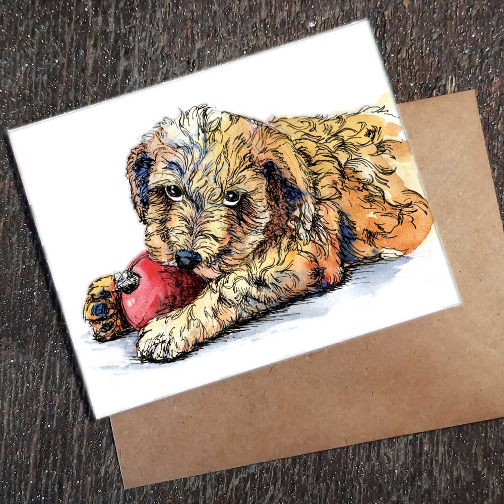 Golden Doodle Puppy - seed paper Holiday greeting card All Sorts Acres Farm