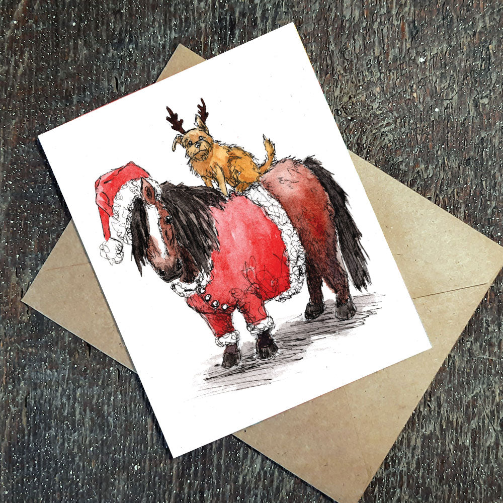 Shetland pony and Pup - seed paper Holiday greeting card All Sorts Acres Farm