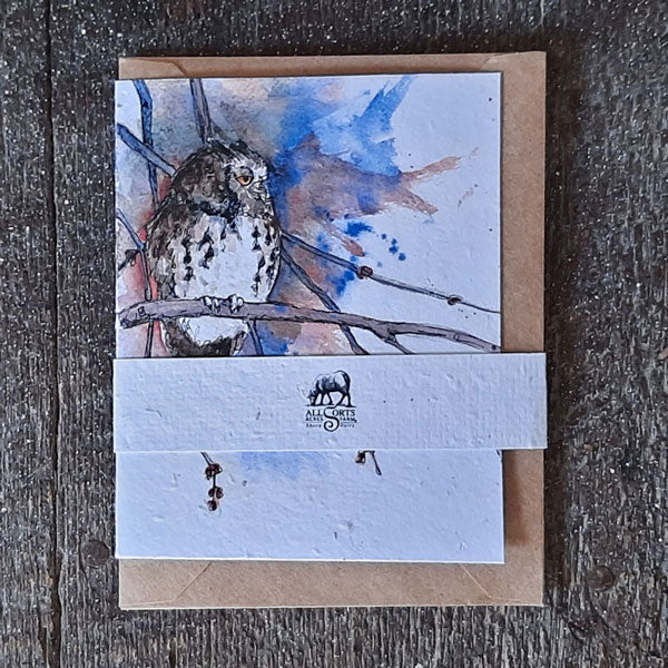 Screech Owl - seed paper greeting card All Sorts Acres Farm