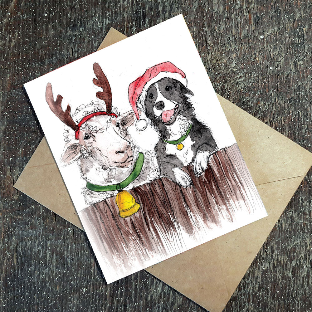 Sheep and Border Collie - seed paper Holiday greeting card All Sorts Acres Farm
